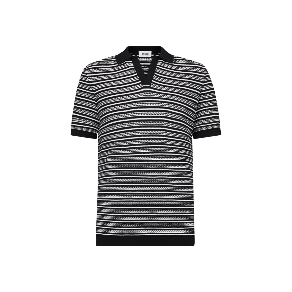 Drykorn Braian Black Stripes Knitted Polo Shirt