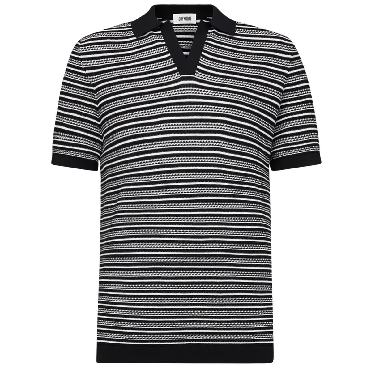 Drykorn Braian Black Stripes Knitted Polo Shirt