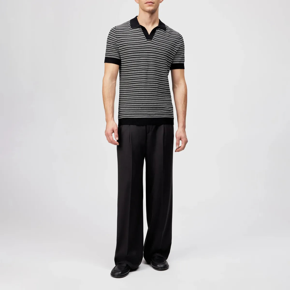 Drykorn Braian Black Stripes Knitted Polo Shirt