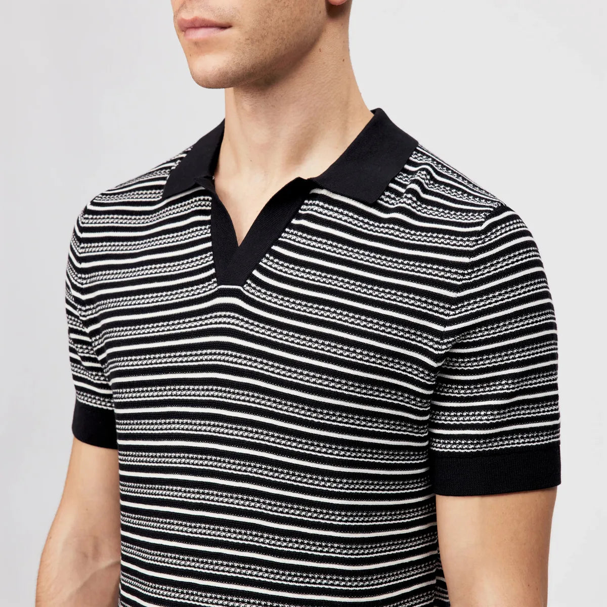Drykorn Braian Black Stripes Knitted Polo Shirt