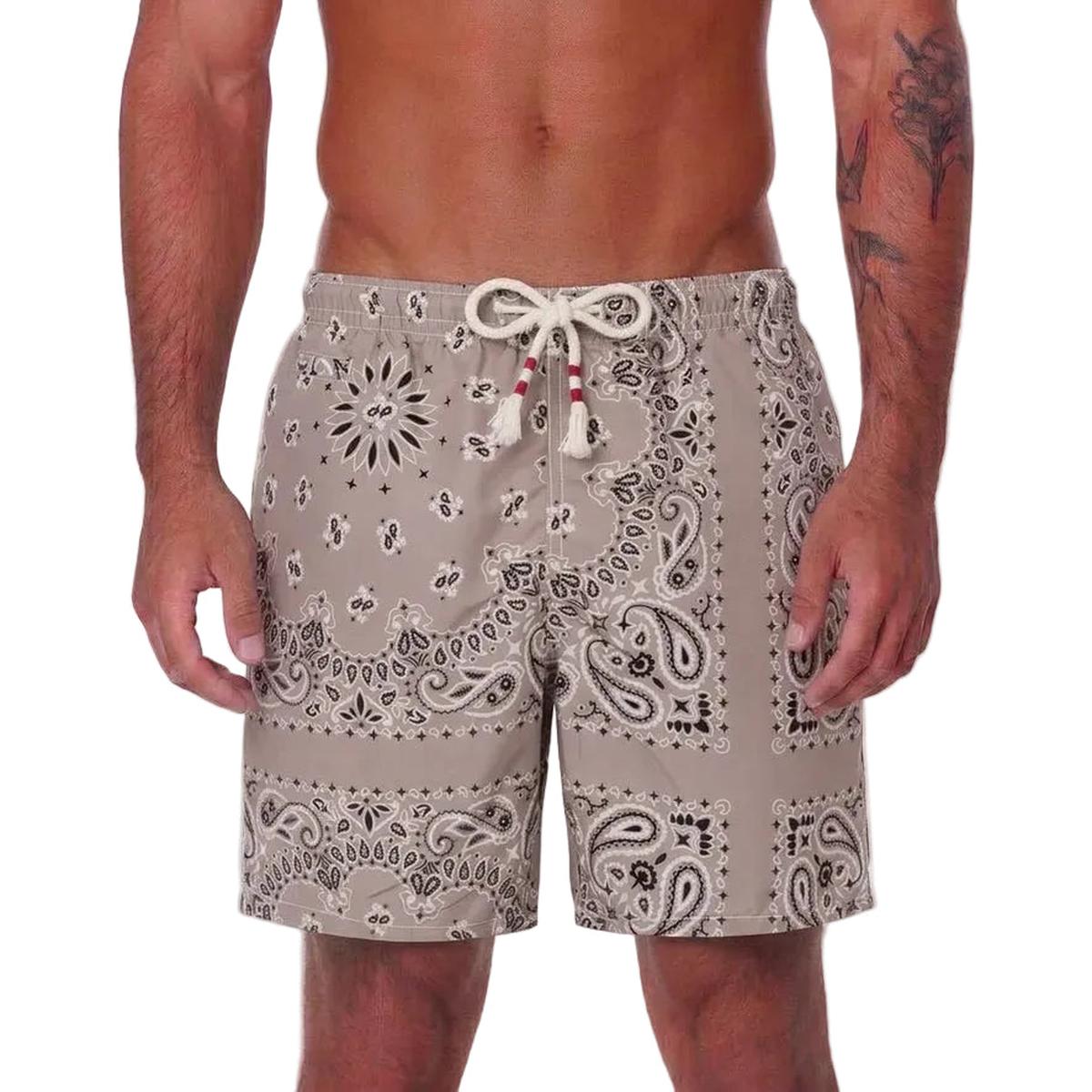 MC2 Saint Barth Caprese Swim Shorts in Beige Bandana Print