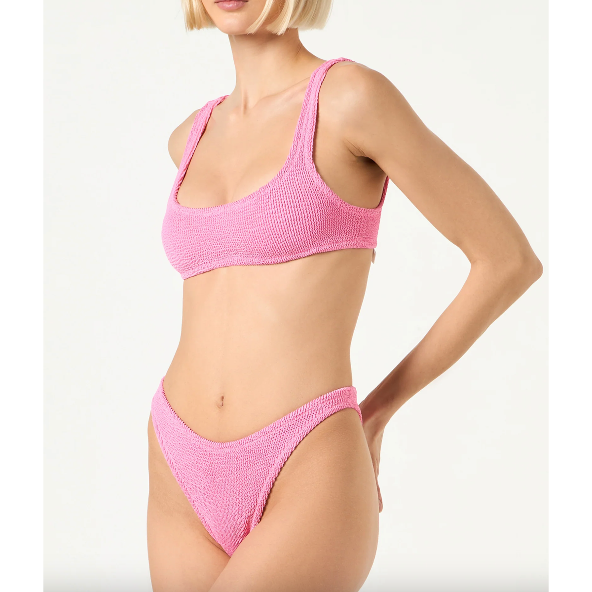 Pink Crinkle Fabric Bralette Bikini