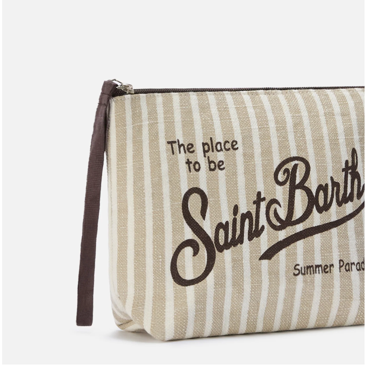 MC2 Saint Barth Aline linen pouch with beige striped pattern