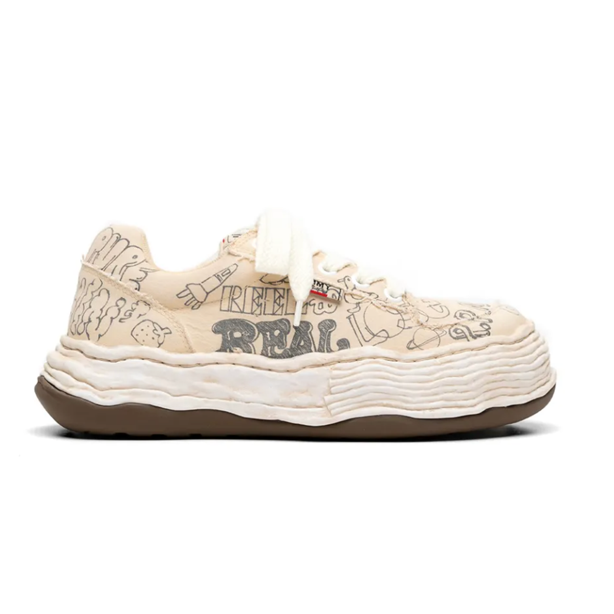Maison Mihara Yasuhiro "OLIVER" Beige Graffiti Printed Canvas Low-top Sneaker