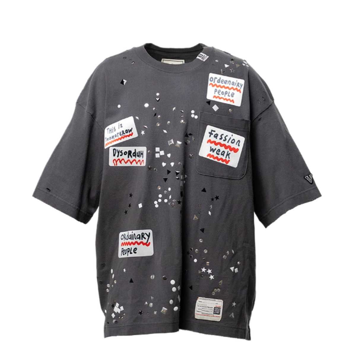 Maison Mihara Embellished Sticker Black T-shirt