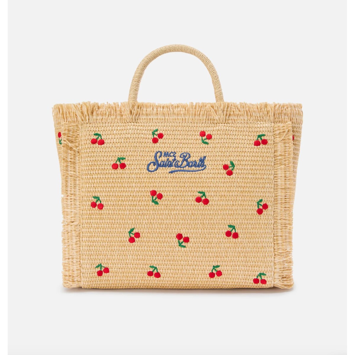 MC2 Saint Barth Colette bag in straw effect fabric with cherry embroidery