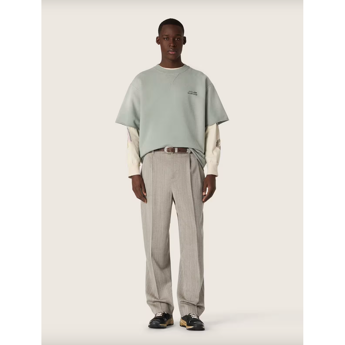 Golden Goose Unisex short-sleeved sweatshirt in green cotton with embroidery