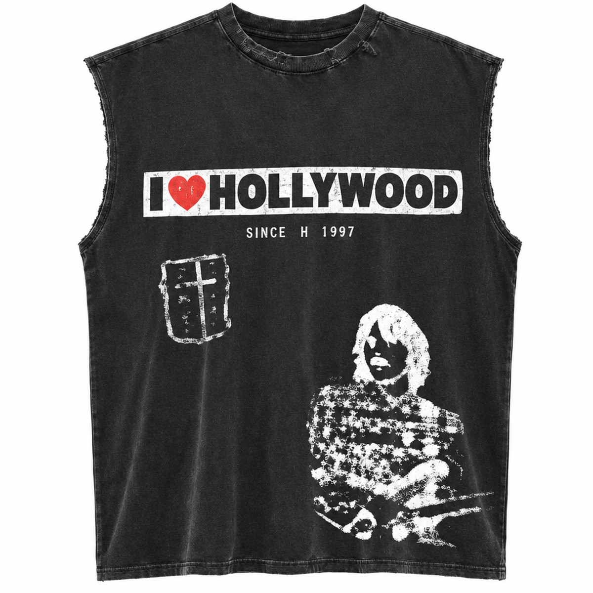 AMÏS ET FLEÚRS “Hollywood Love 2.0” vintage black cutoff t-shirt