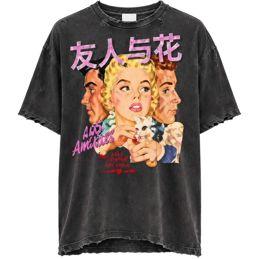 AMÏS ET FLEÚRS “Looking for love in La” vintage black t-shirt