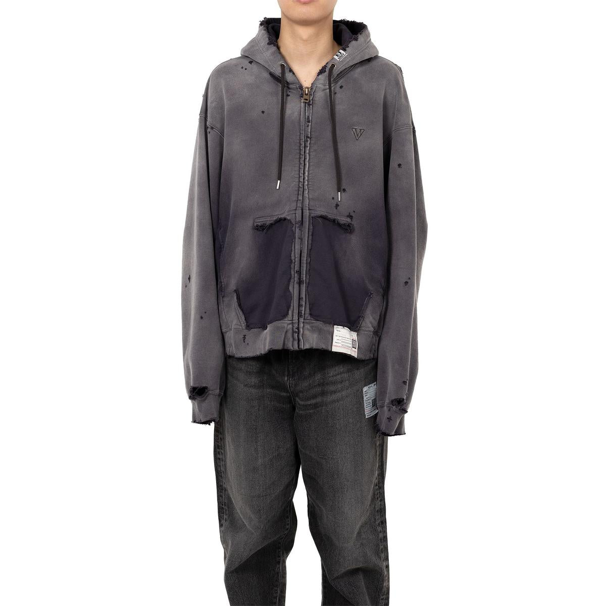 Maison Mihara Sun Faded Like Zip-up Black Hoodie