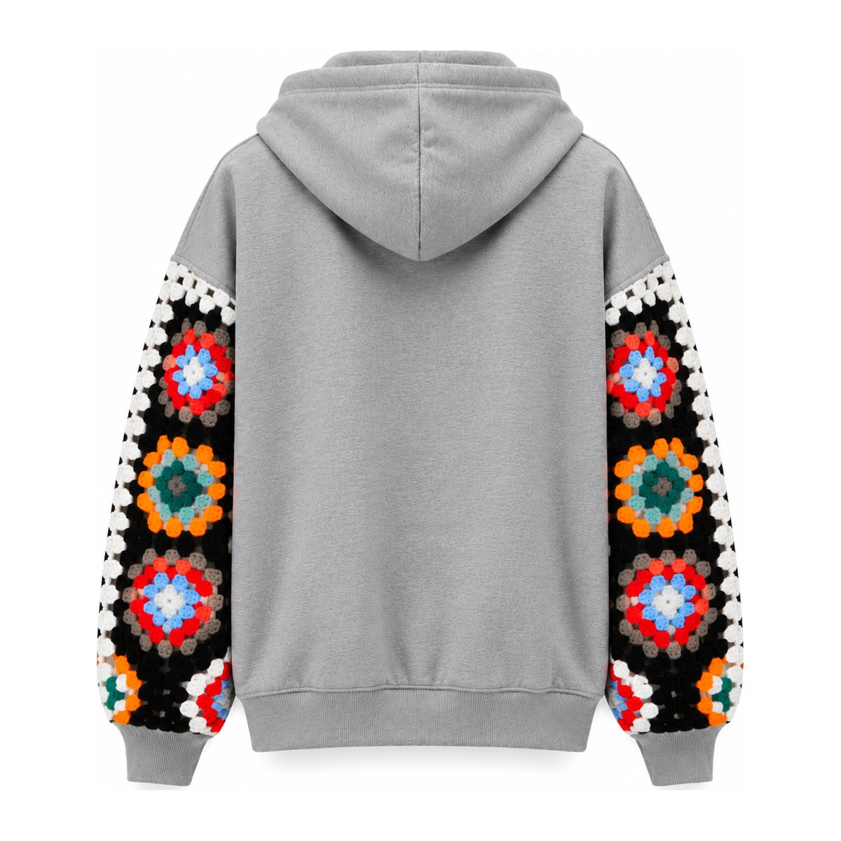 Discovered Crochet Sleeve Zip Hoodie in Gray