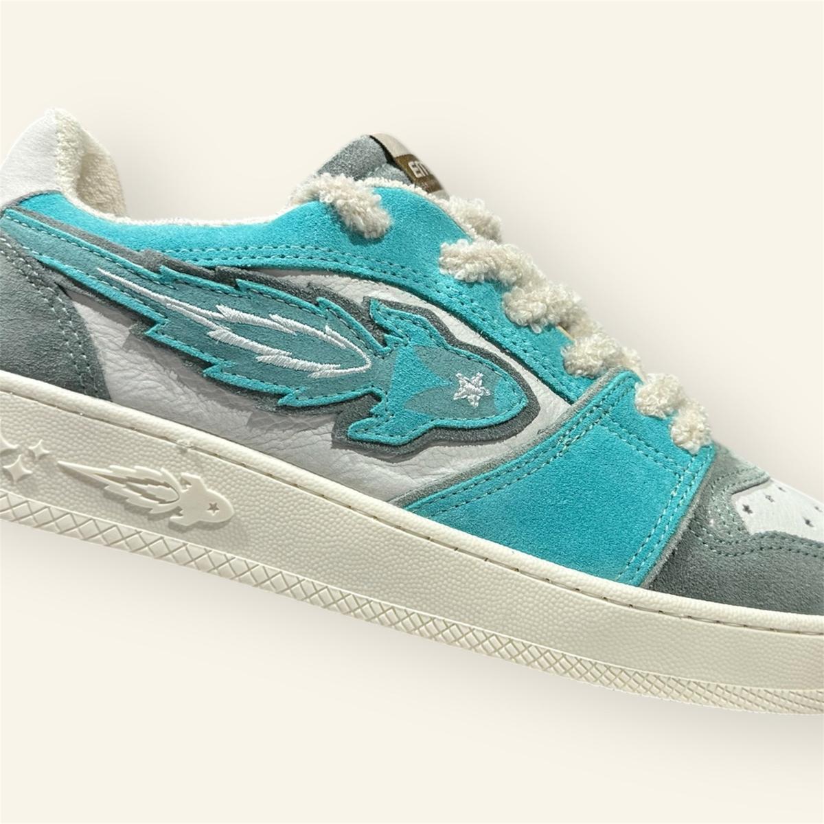 Enterprise Japan X Mr Something EGG Rocket Sneakers In Menta/Sky/Bianco Suede and Nubuck