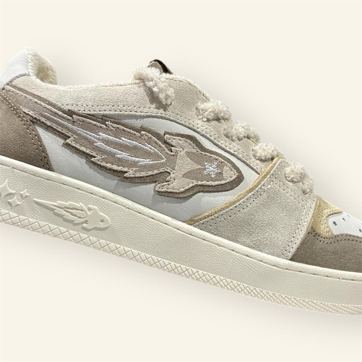 Enterprise Japan X Mr Something EGG Rocket Sneakers In Marble/Ecru/Bianco Suede and Nubuck