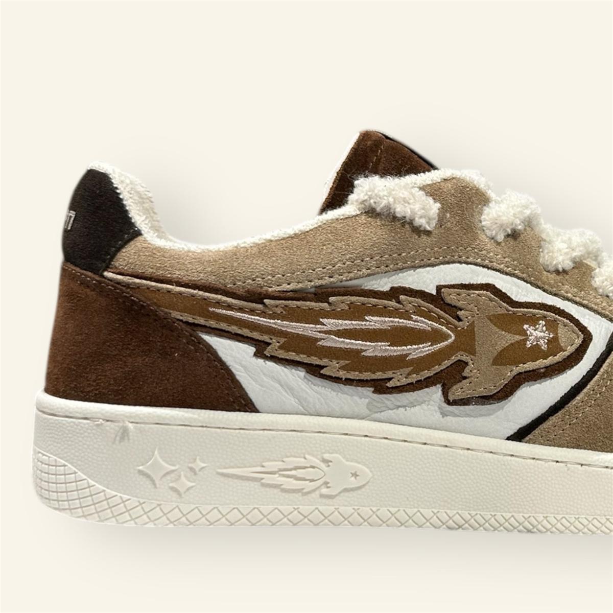 Enterprise Japan X Mr Something EGG Rocket Sneakers In Beige/Marrone/Bianco Suede and Nubuck