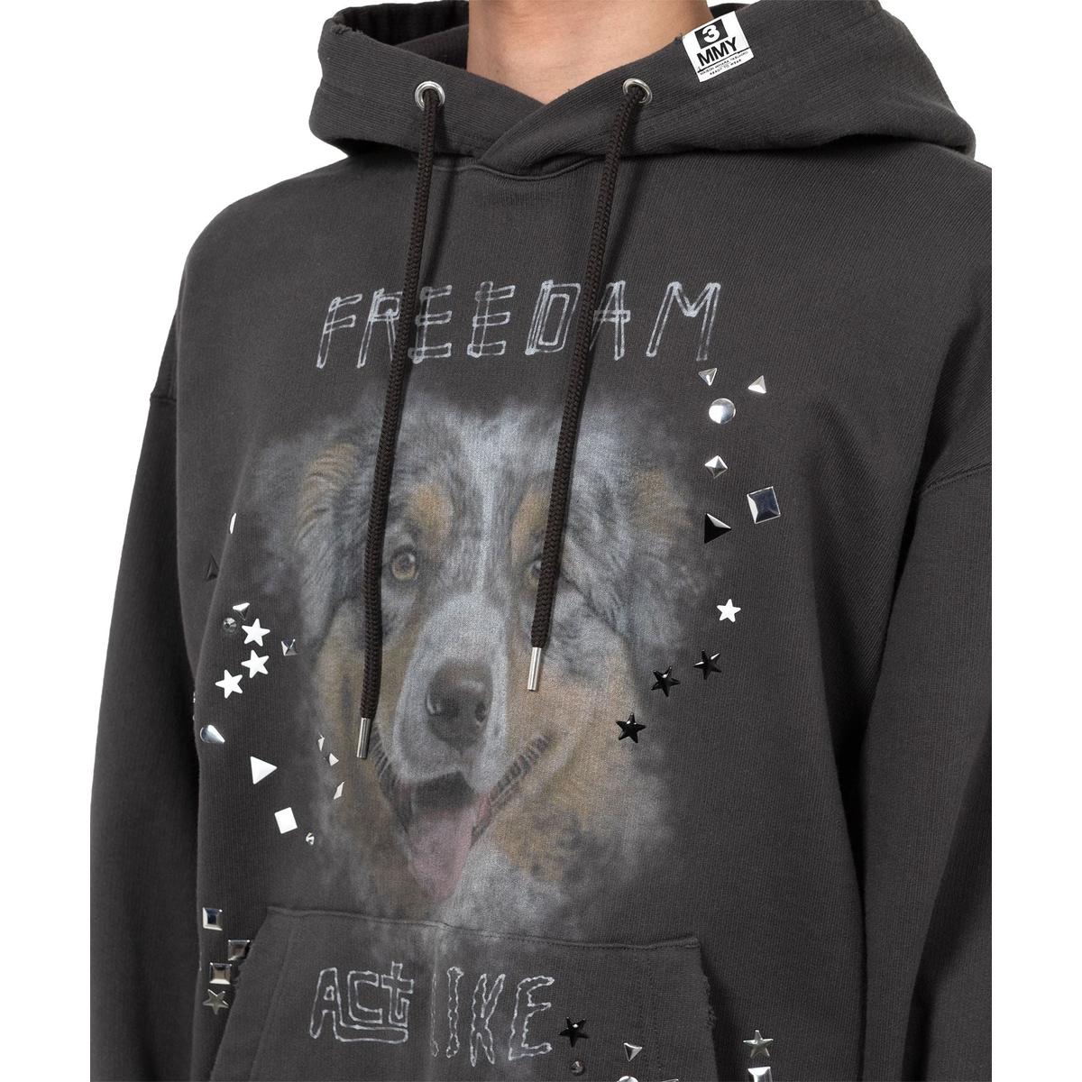 Maison Mihara Dog Printed Embellished Distressed Black Hoodie