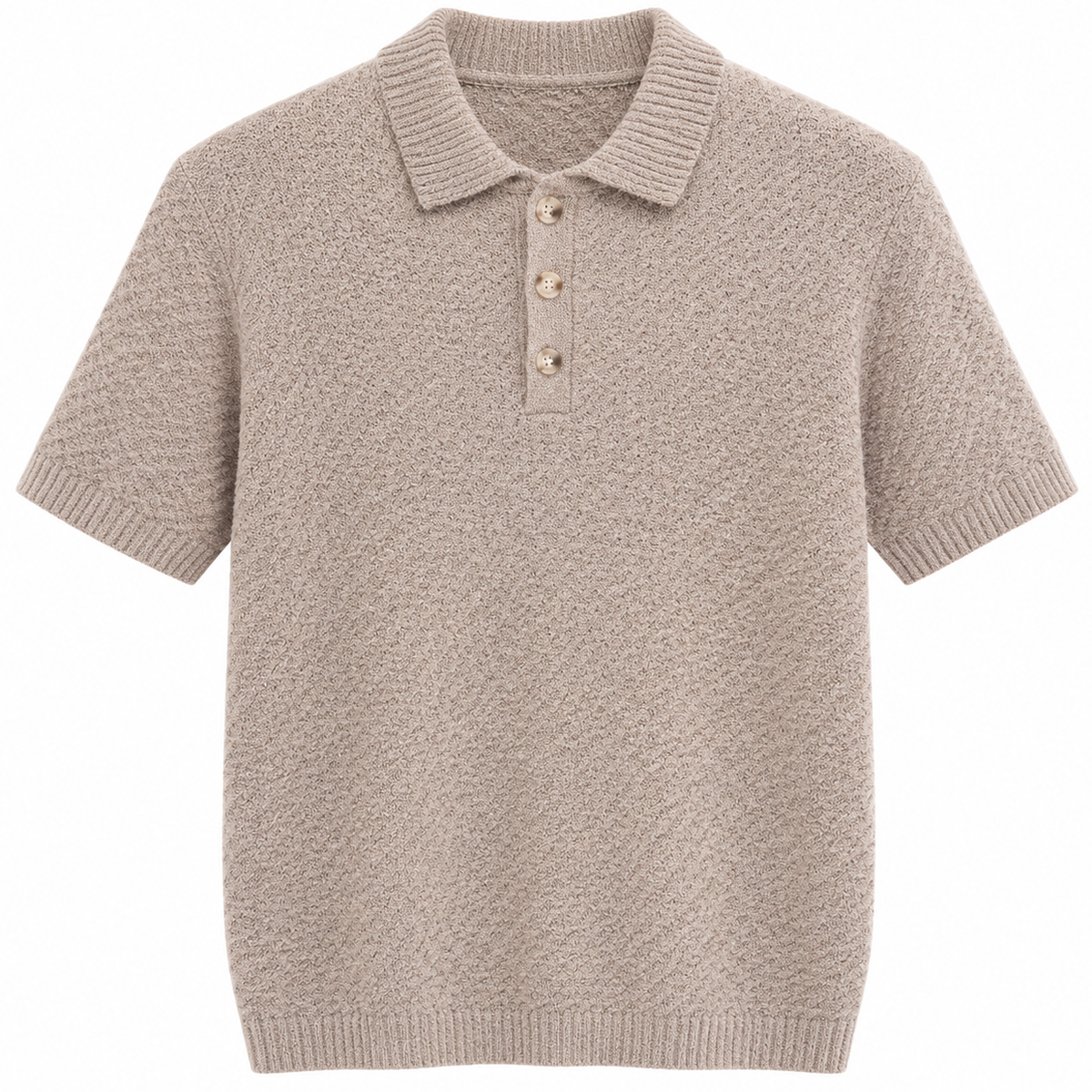 NOBL Leonardo Cable Knit Polo in Taupe