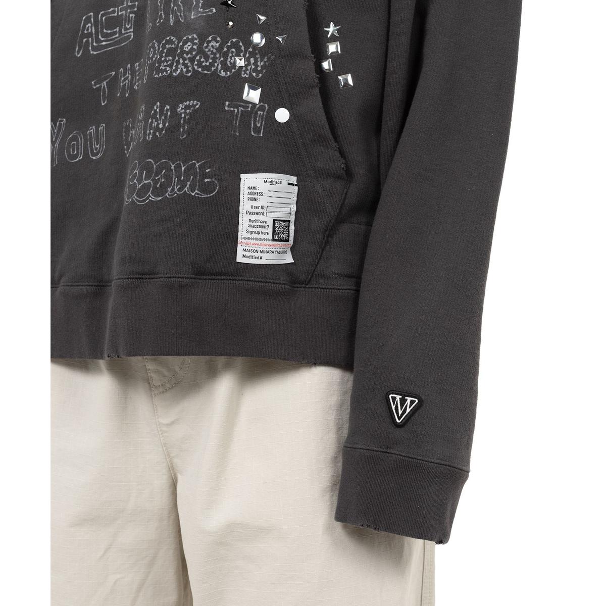 Maison Mihara Dog Printed Embellished Distressed Black Hoodie