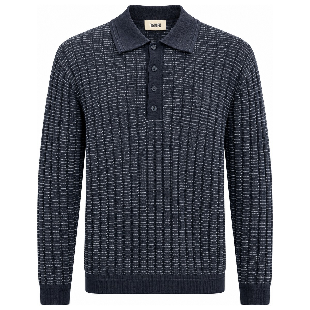Drykorn Jonnte Long Sleeve Knitted Polo in Blue