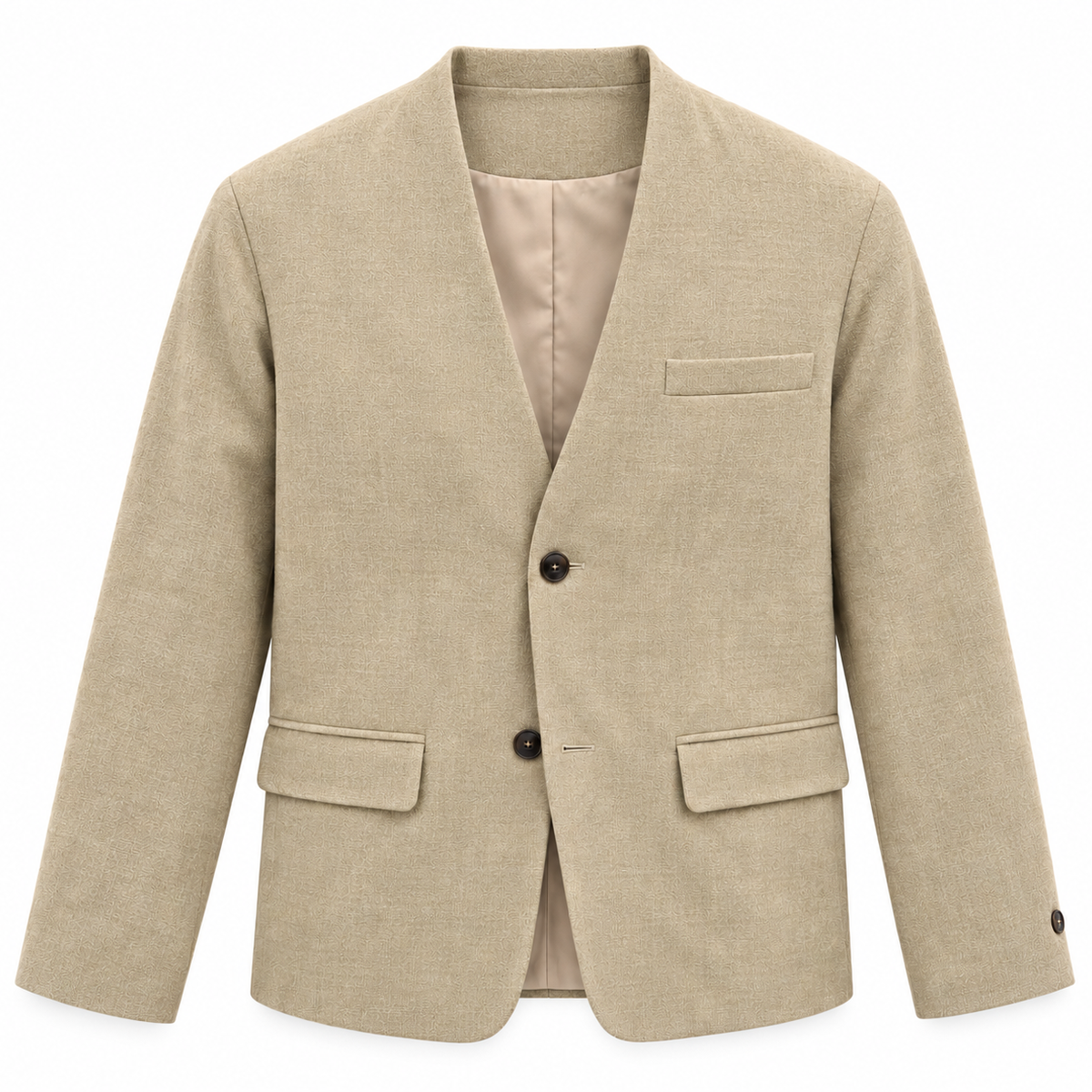 NOBL Toby Collarless Jacket in Beige