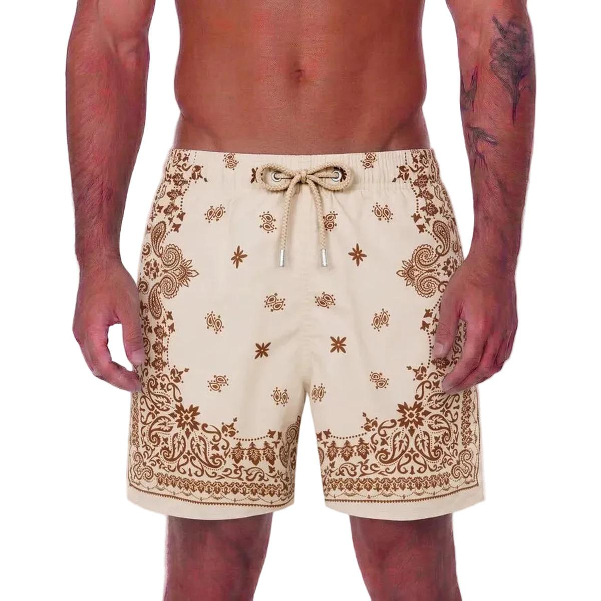 MC2 Saint Barth Gustavia Swim Shorts in Beige Bandana Paisley Print