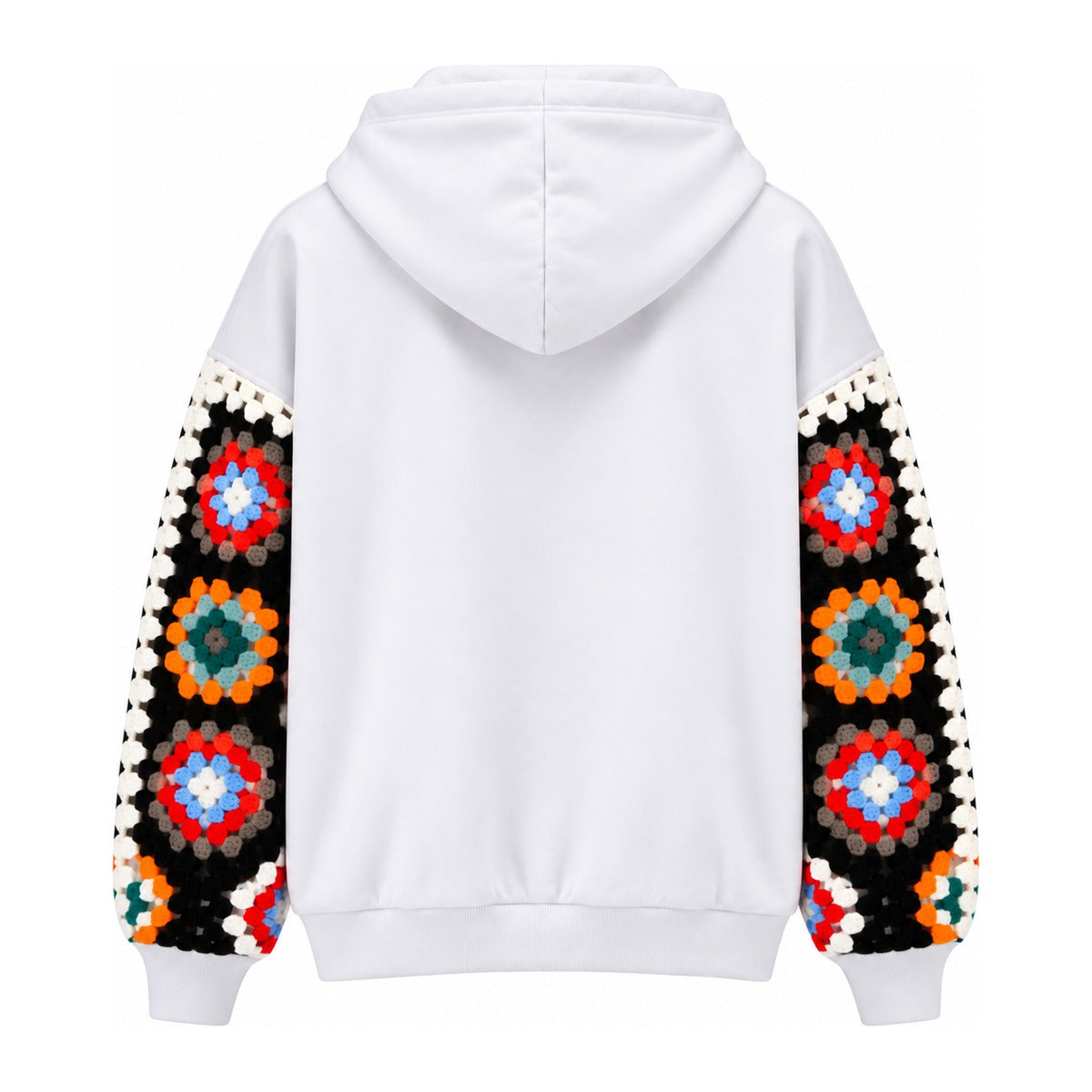 Discovered Crochet Sleeve Zip Hoodie in White