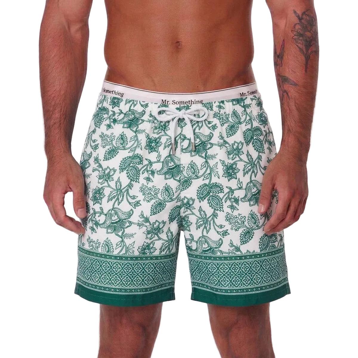 MC2 Saint Barth White Gustavia Swim Shorts with Contrasting Garden Print