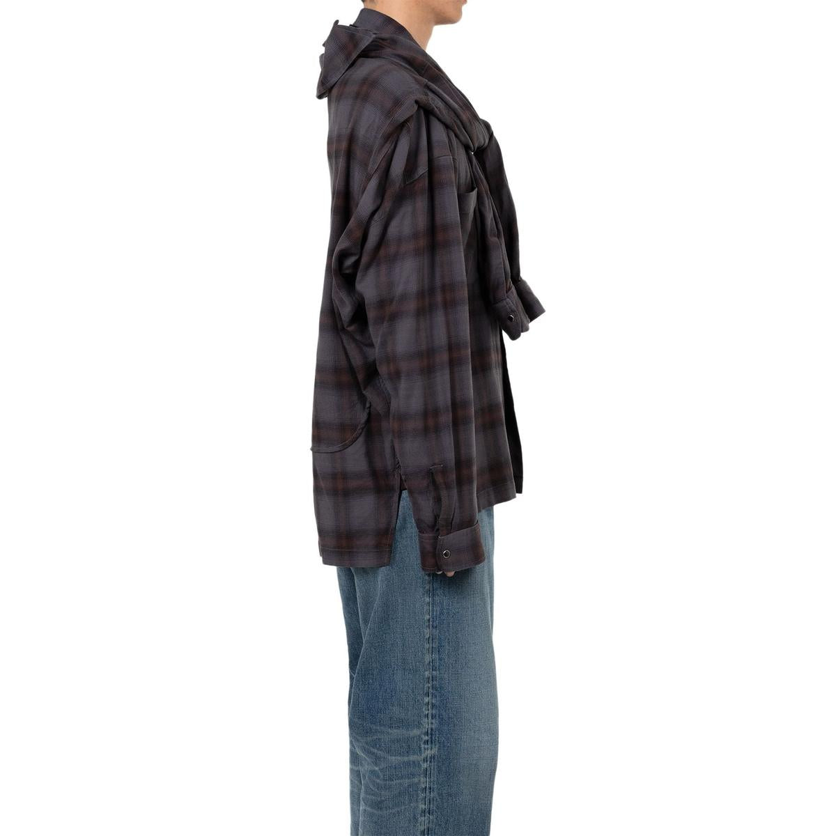 Maison Mihara Sleeve Layered Check Shirt