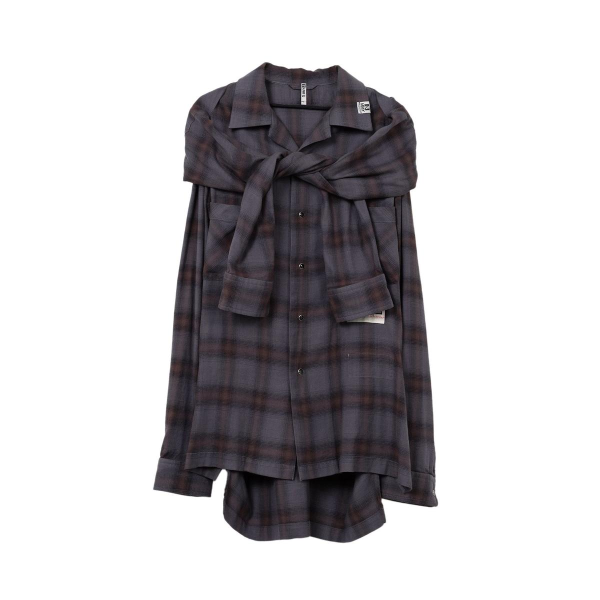 Maison Mihara Sleeve Layered Check Shirt