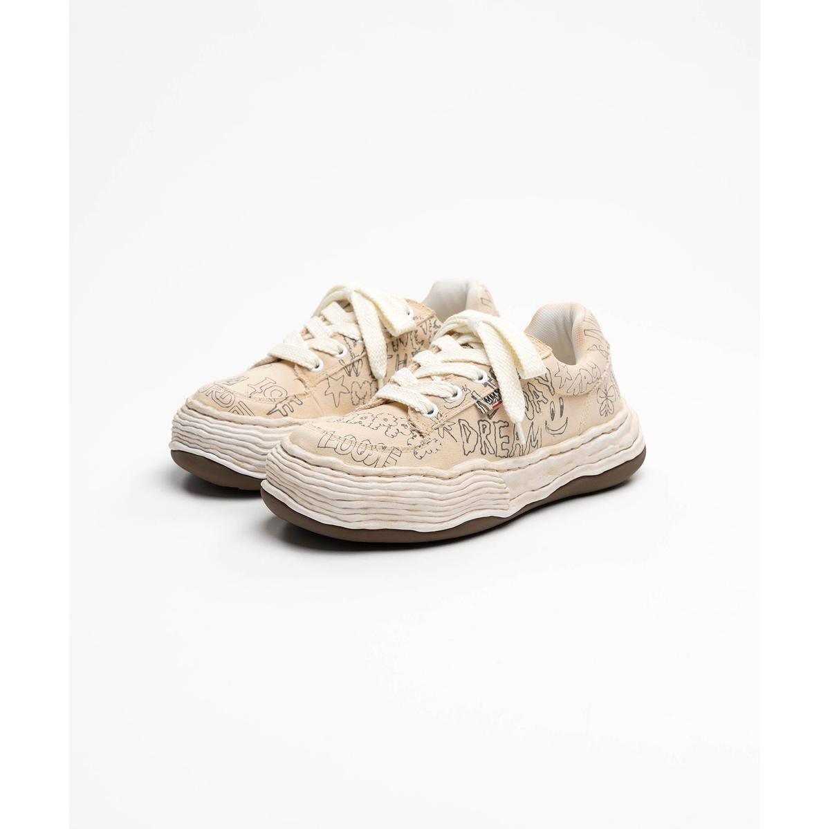 Maison Mihara Yasuhiro "OLIVER" Beige Graffiti Printed Canvas Low-top Sneaker