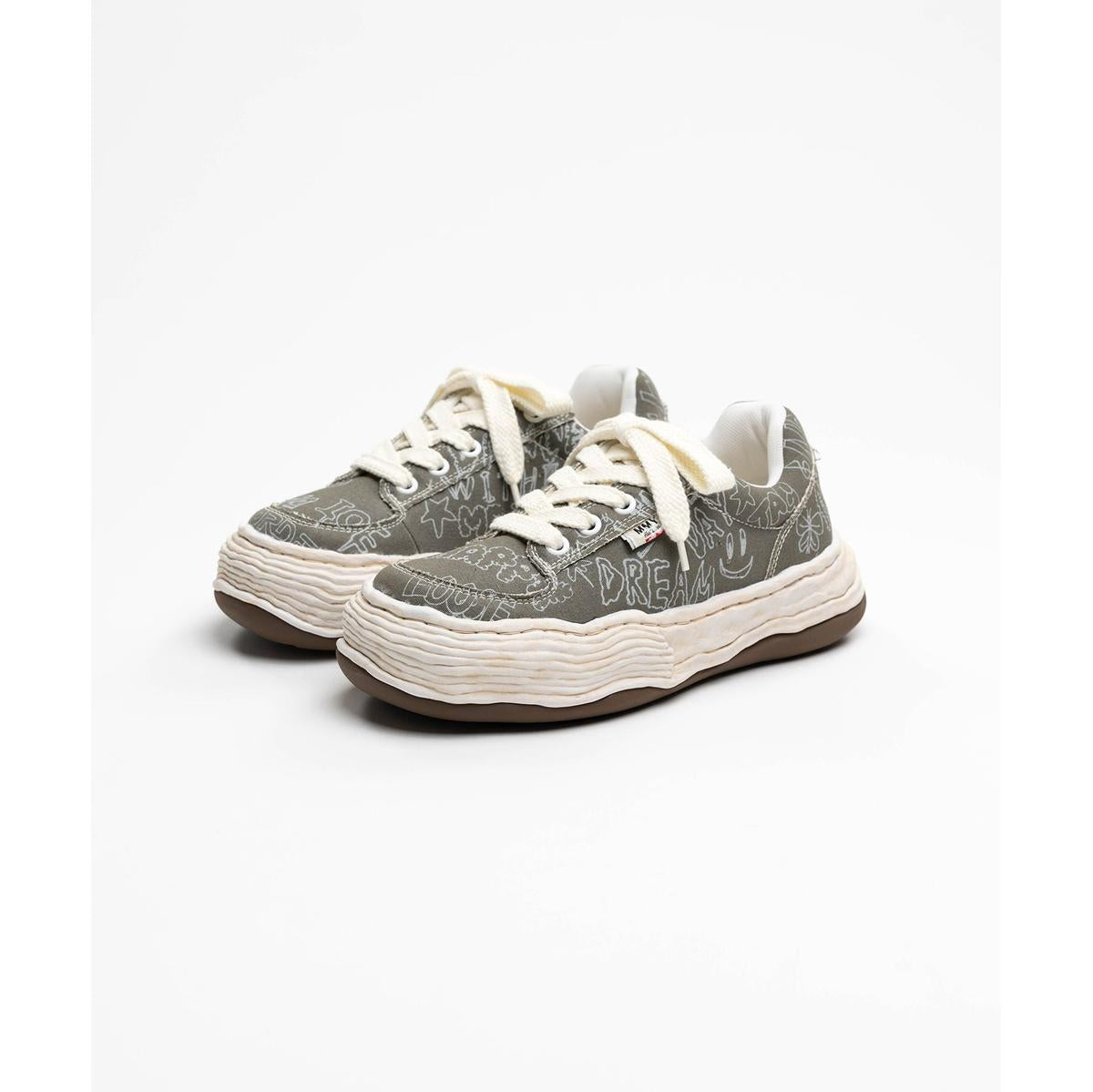 Maison Mihara Yasuhiro "OLIVER" Green Graffiti Printed Canvas Low-top Sneaker