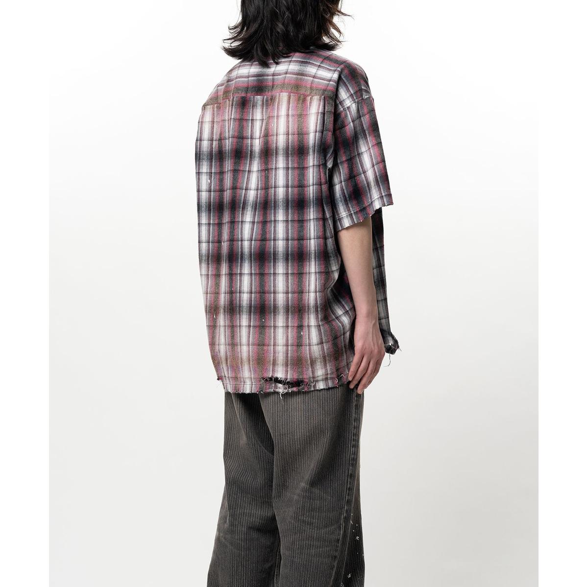 Maison Mihara Embellished Sticker Short Sleeve Check Shirt