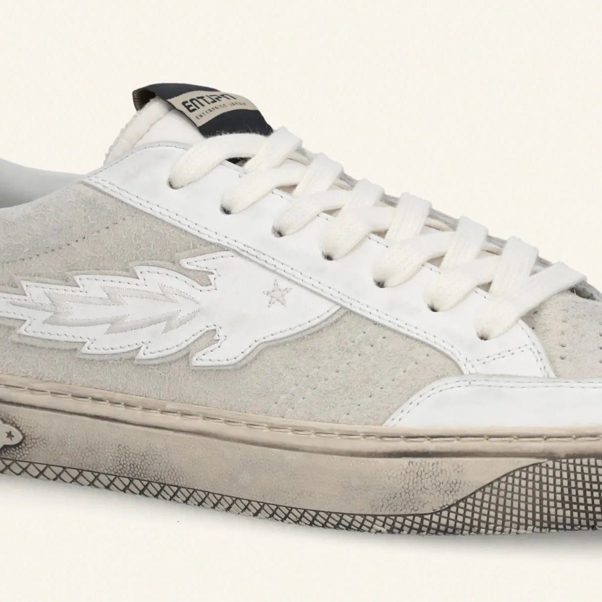 Enterprise Japan Jupiter Rocket Sneakers in Dirty White Vintage Suede With Black Details