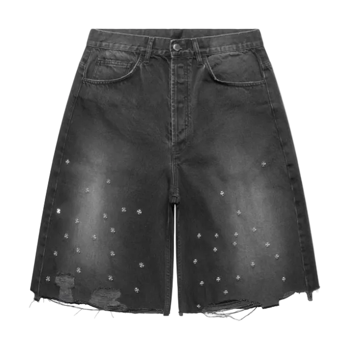 ASKYURSELF Cross Pin Baggy Jeans Shorts in Washed Black