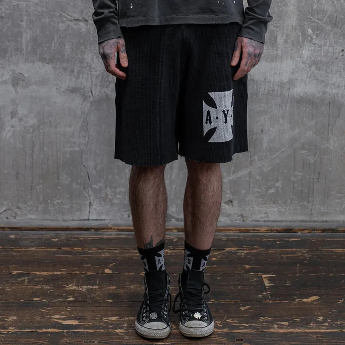 ASKYURSELF Cross Waffle Vintage Shorts in Vintage Black