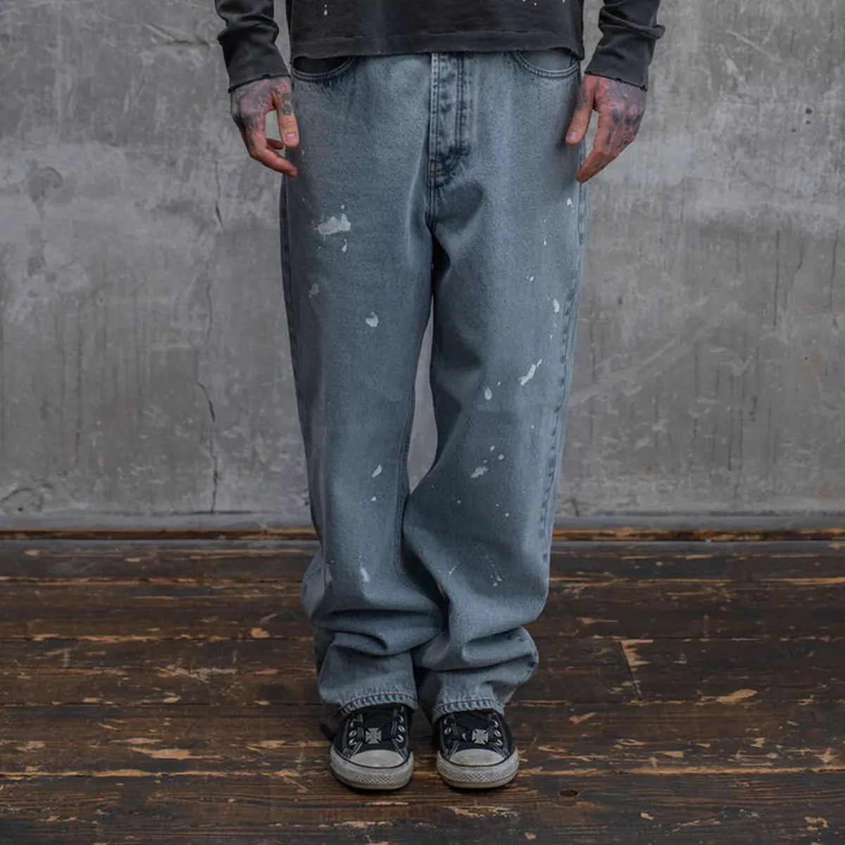 ASKYURSELF Paint Splatter Baggy Jeans in Washed Blue