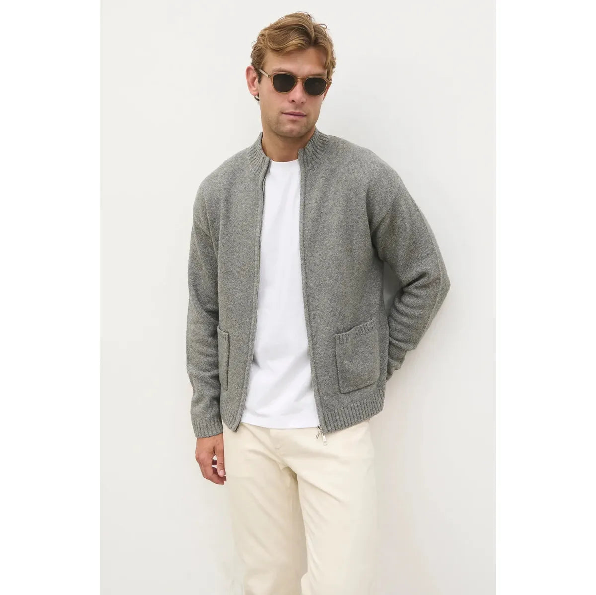 NOBL Alfred Boucle Zip Through Knit Jacket