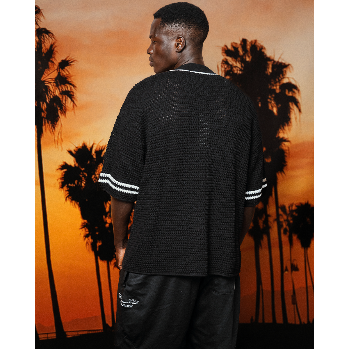 The Couture Club Crochet Knitted Black Baseball Shirth