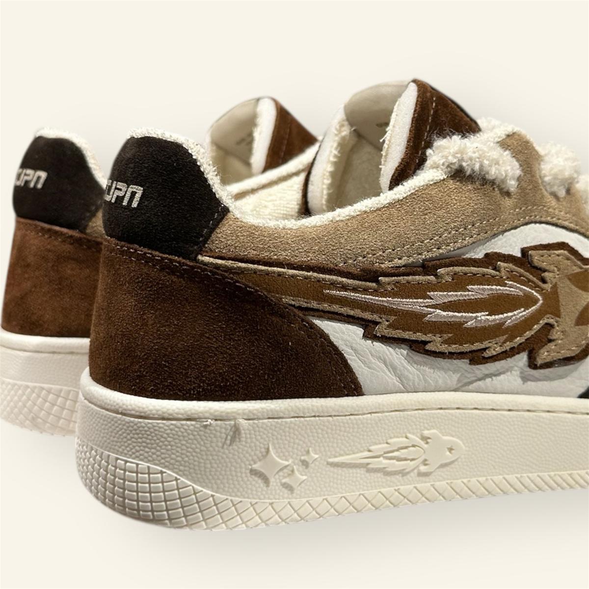 Enterprise Japan X Mr Something EGG Rocket Sneakers In Beige/Marrone/Bianco Suede and Nubuck