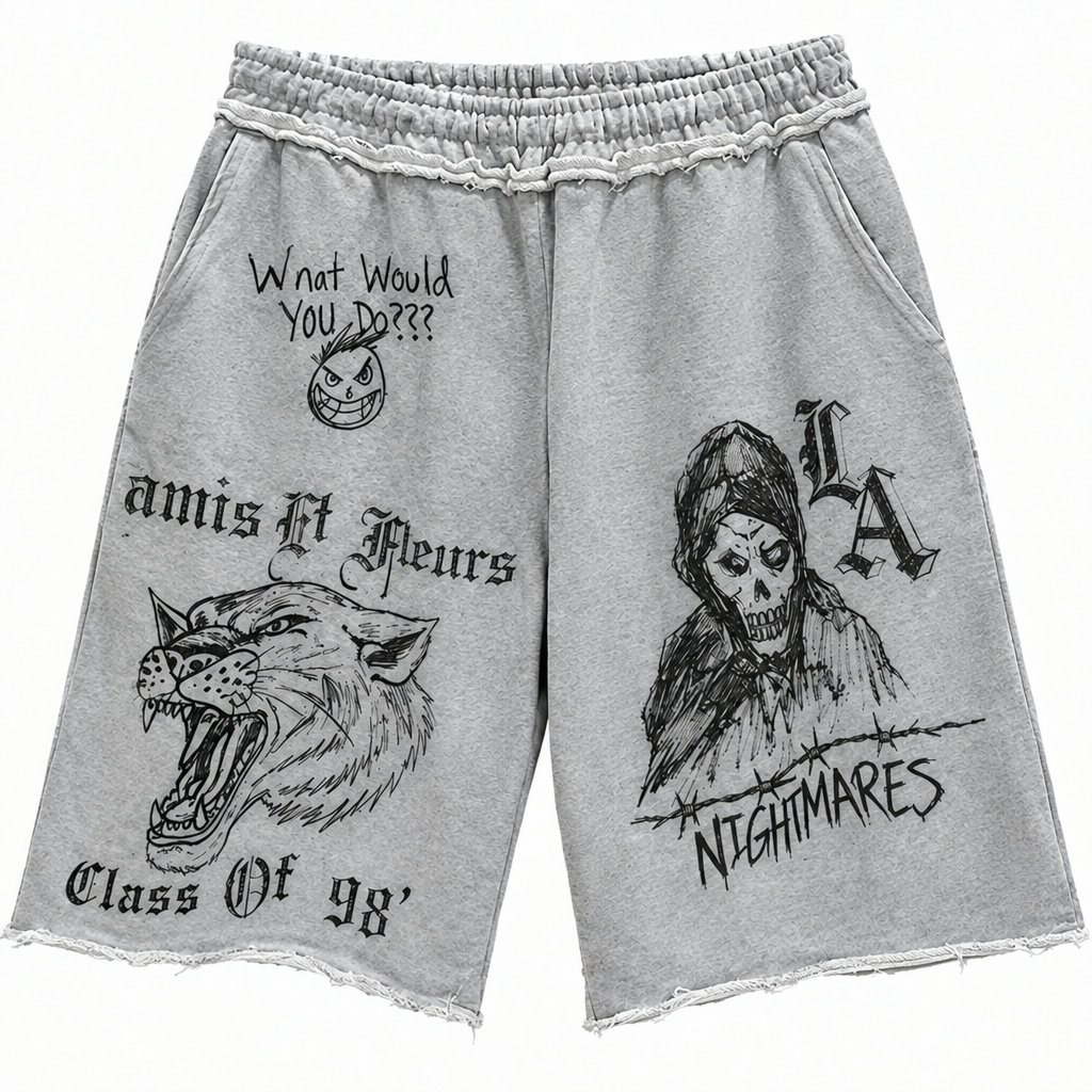 AMÏS ET FLEÚRS “LAX NIGHTMARE” Heather Grey Sweatshorts