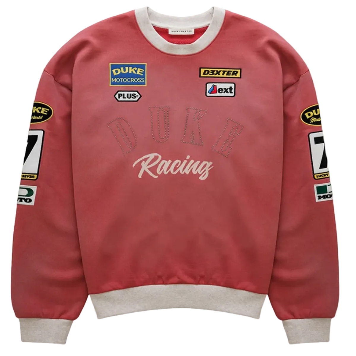 Duke + Dexter DR4 Racing Patch Sweatshirt in Red and Oat Marl