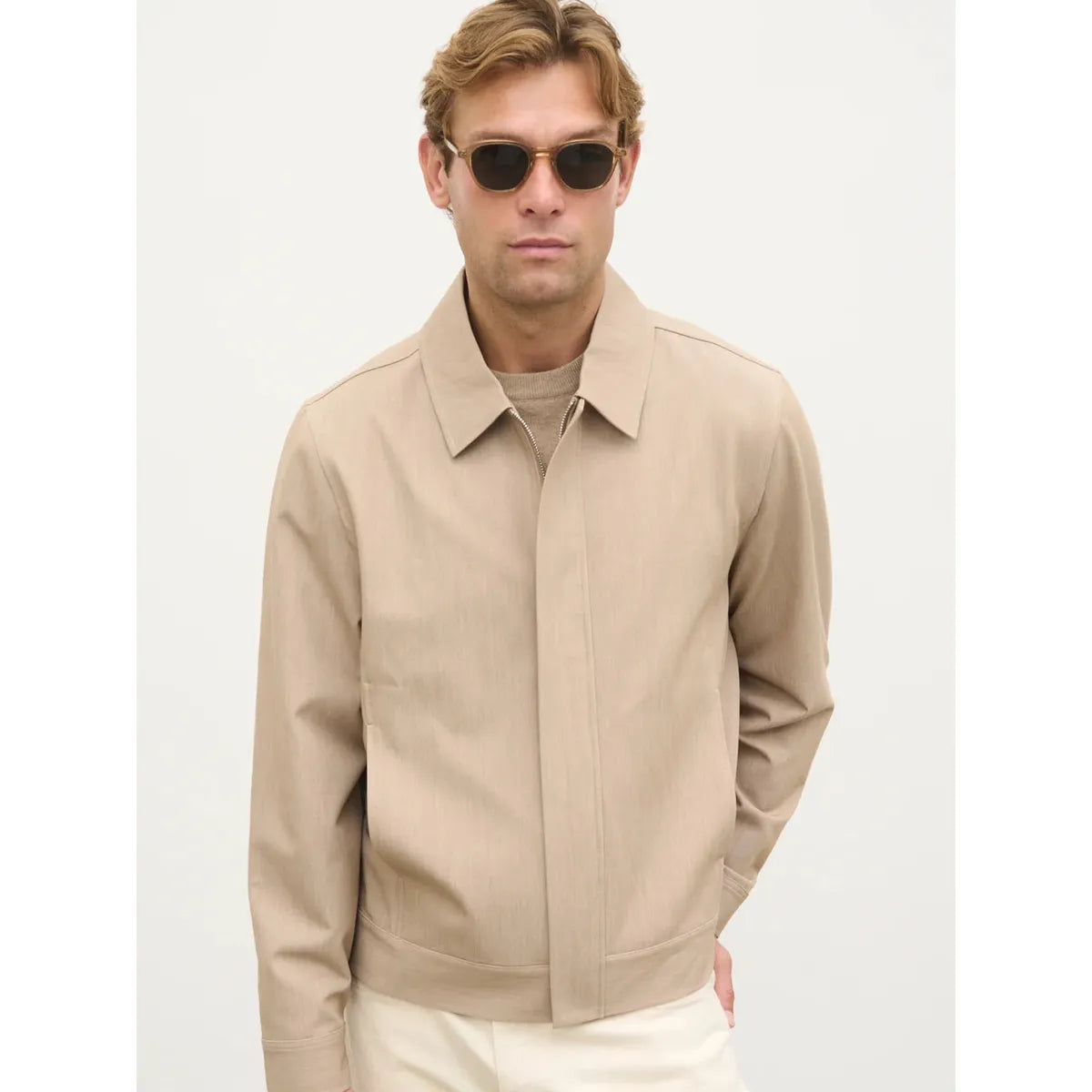 NOBL Danyal Collared Linen Jacket Beige