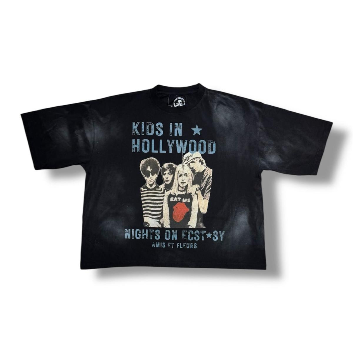 AMIS ET FLEURS Kids in Hollywood washed Black T-shirt