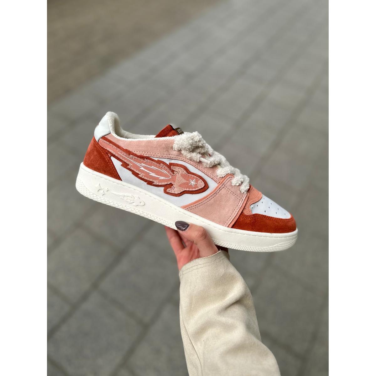 Enterprise Japan X Mr Something EGG Rocket Sneakers In Corallo/Pink/Bianco Suede and Nubuck