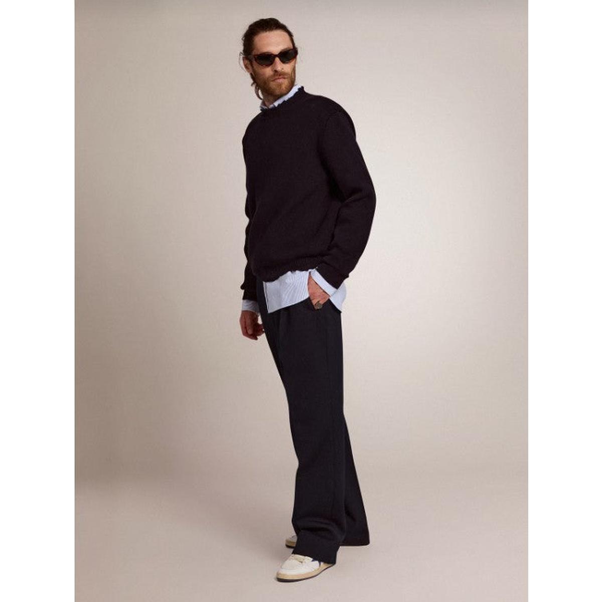 Golden Goose Round-Neck Cotton Sweater in Dark Blue