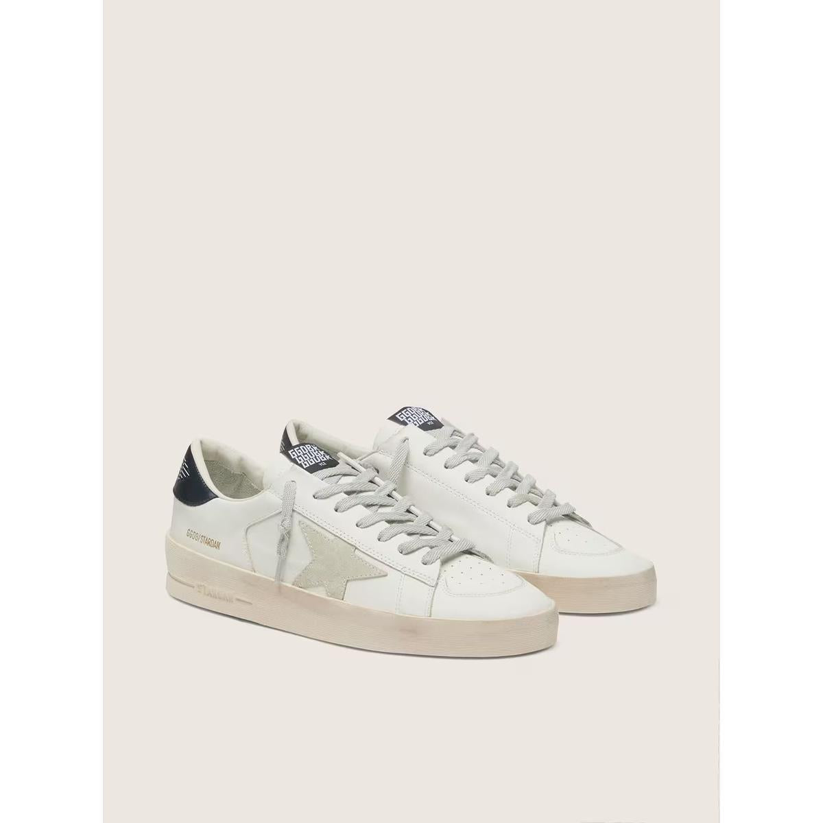 Golden Goose Stardan Leather and Suede Sneakers in Ice-Gray and Blu-Navy
