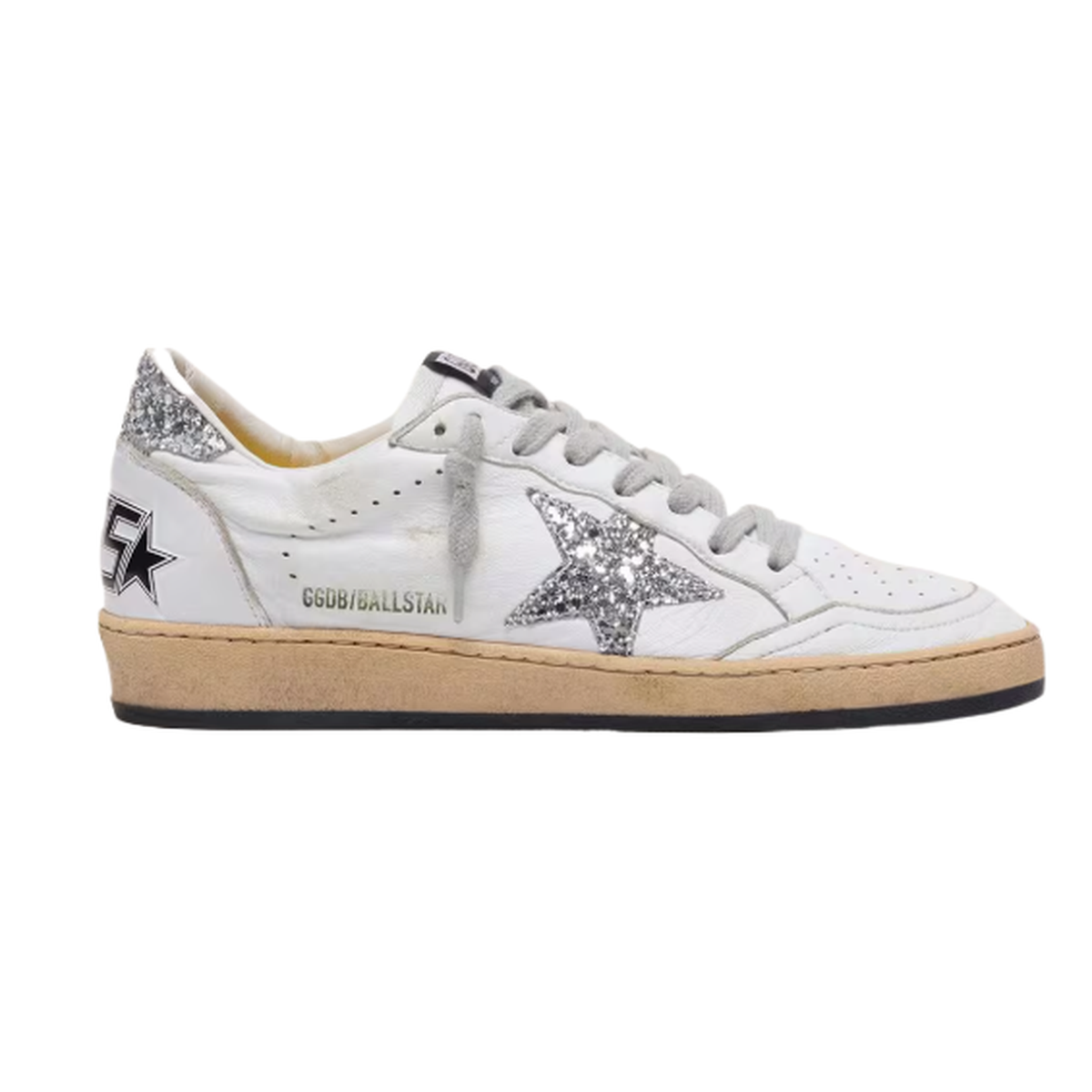 Golden Goose Ballstar Nappa Leather Sneakers in White and Silver with a Glitter Star