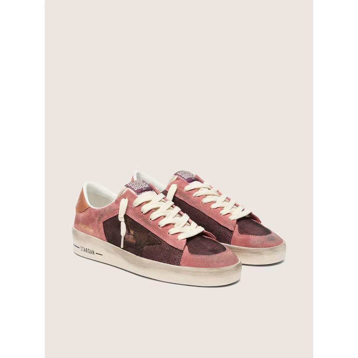 Golden Goose Stardan Suede, Nylon and Leather Sneakers in Pink with Beige Star