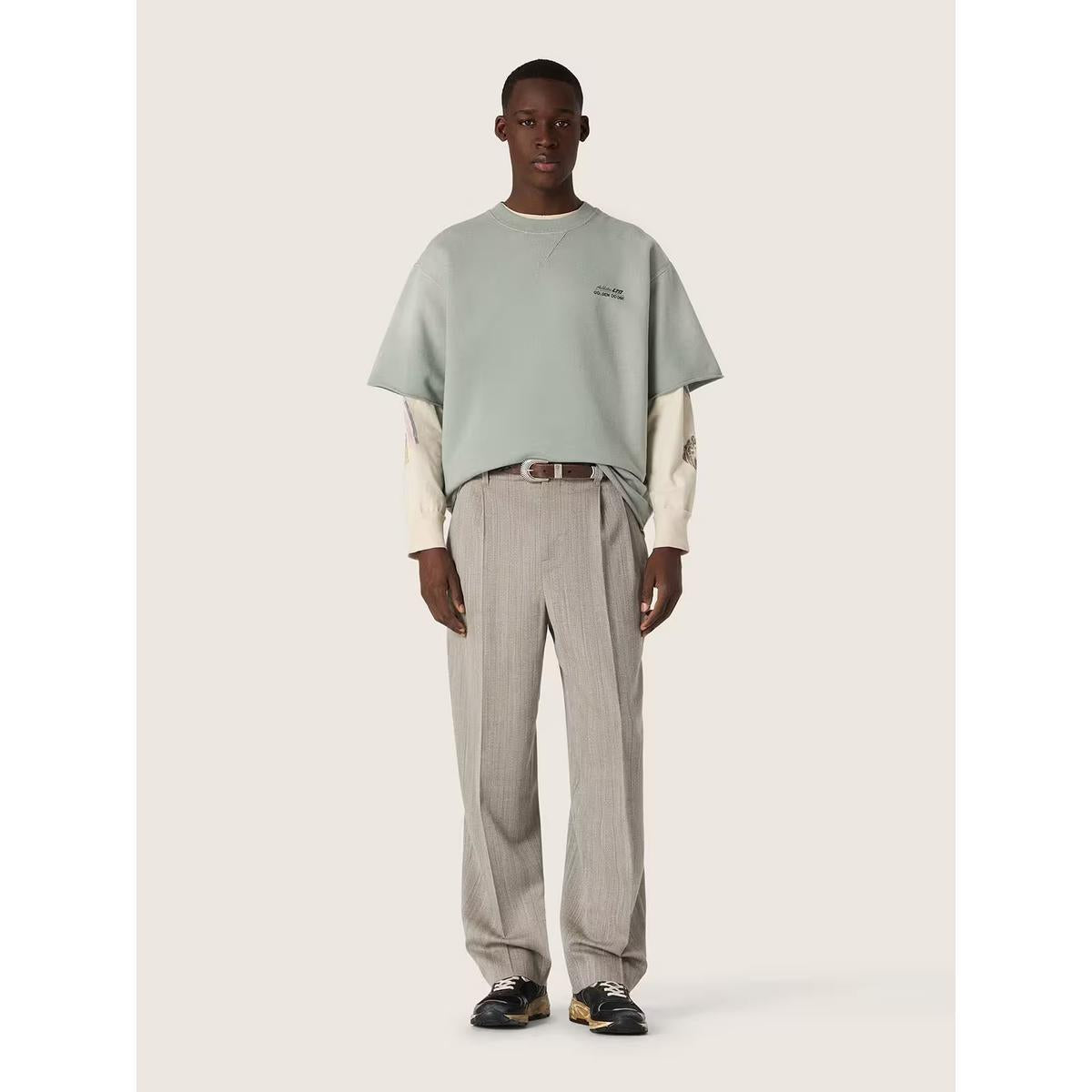 Golden Goose Short-Sleeve Cotton Sweatshirt in Green with Embroidery