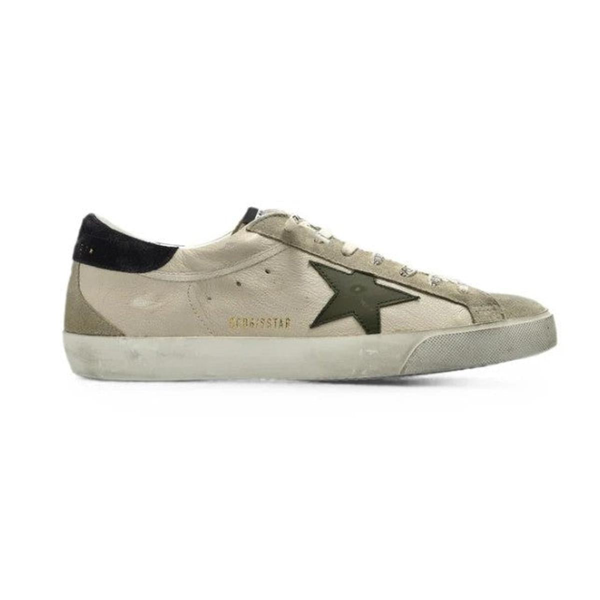 Golden Goose Super-Star Nappa, Suede and Leather Sneakers in Cream, Olive Green and Blue