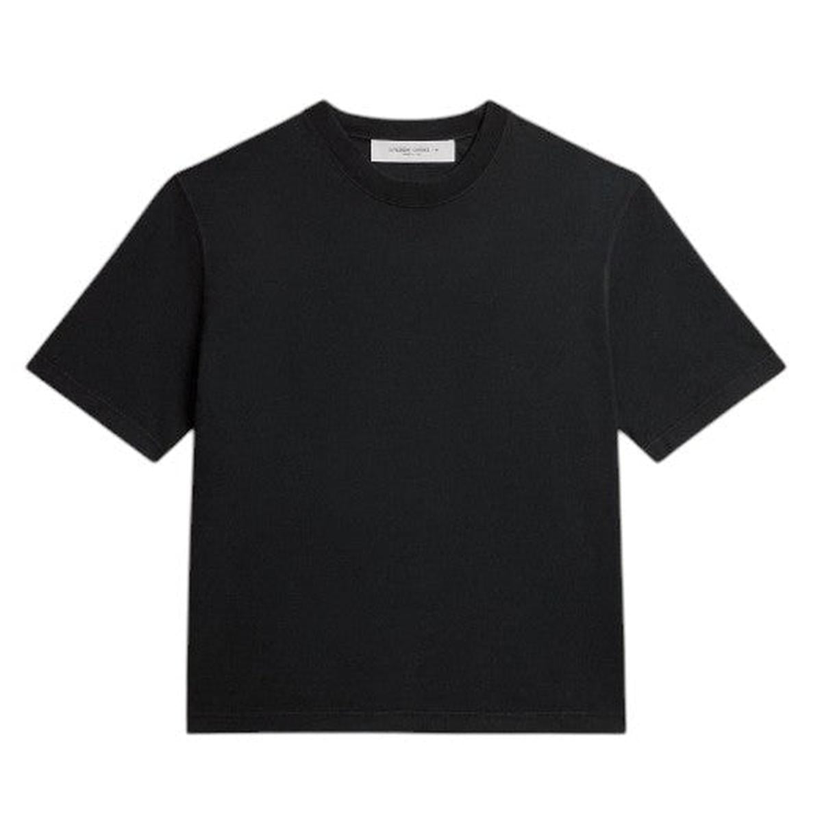 Golden Goose Cotton Jersey T-shirt with Logo Patch in Washed Black